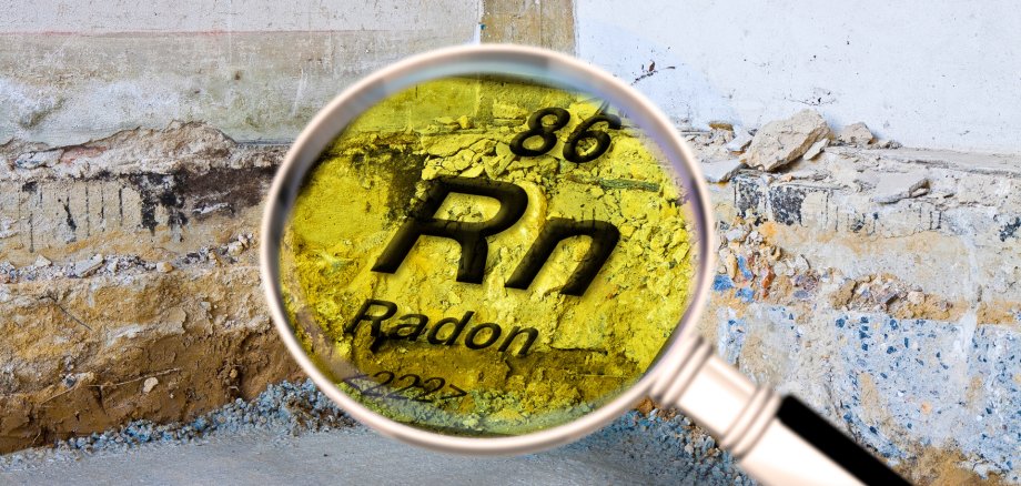 Preparatory stage for the construction of a ventilated crawl space in an old brick building - Searching gas radon concept image seen through a magnifying glass.